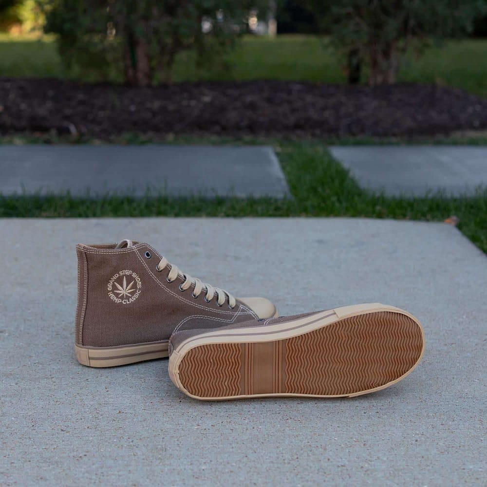 Billy Taupe High Top by Greenergrass. Sole view.
