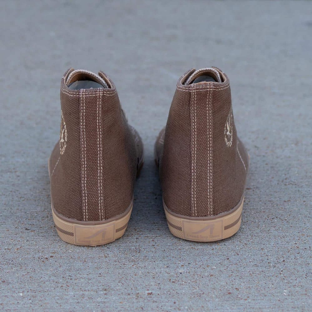 Billy Taupe High Top by Greenergrass. Back view.