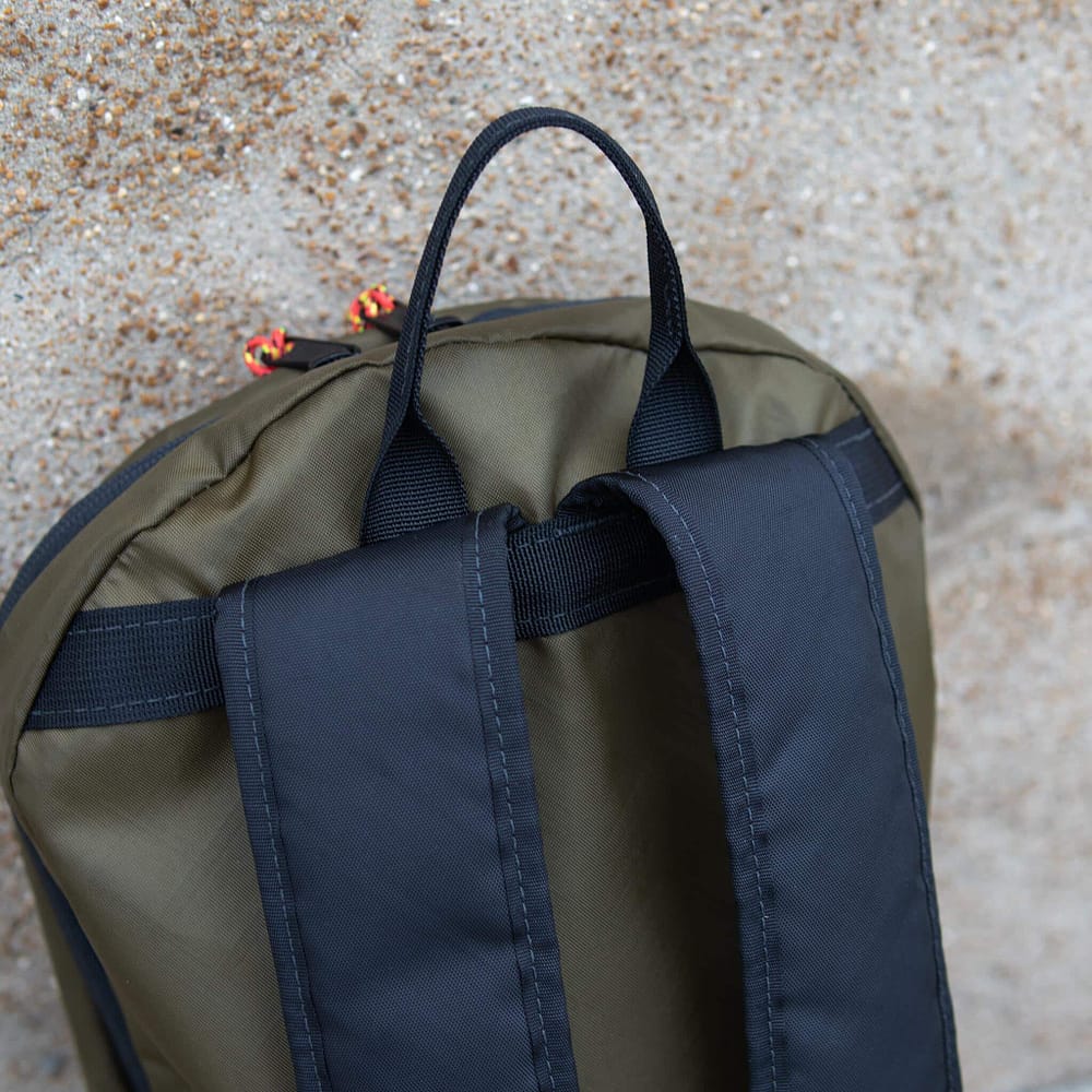 Olive Large Optimist Backpack 18L Flowfold. Top back view.