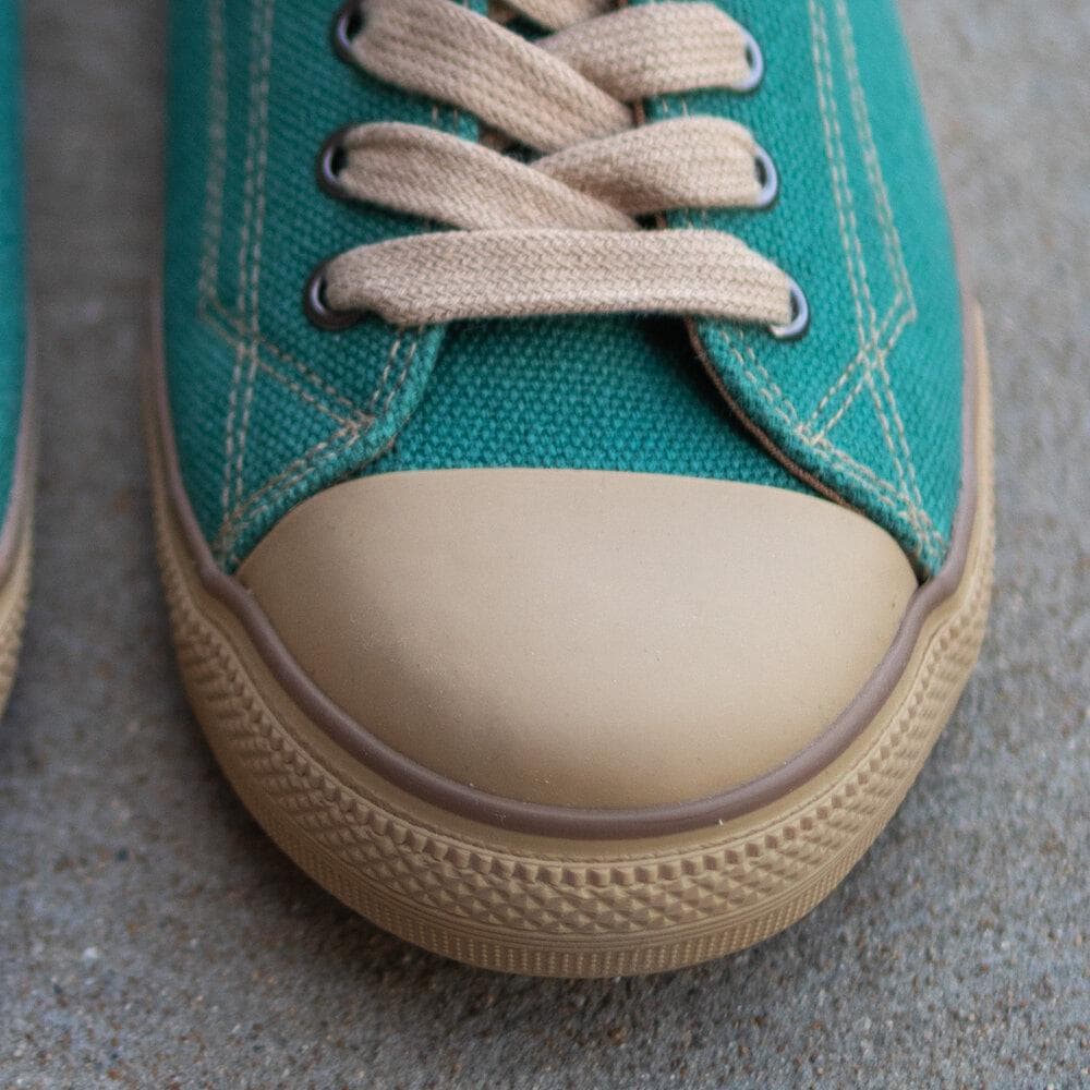 Marley Low Top Sneakers Seagreen by Greenergrass. Toe view.