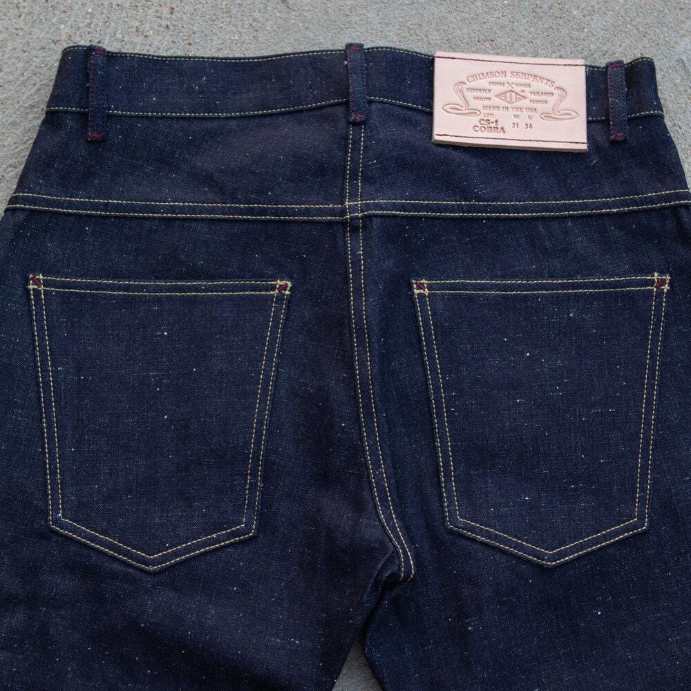 Cobra Nep Selvedge Slim Straight by Crimson Serpents Denim Goods. Back top block view.