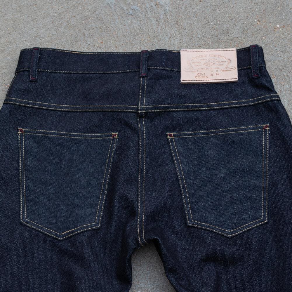 Cobra Broken Twill Selvedge Slim Straight by Crimson Serpents Denim Goods. Back top-block view.