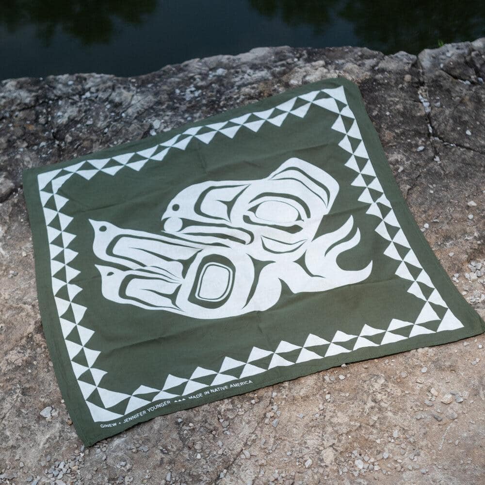 Raven Bandana by Ginew. In Moss Green/White.