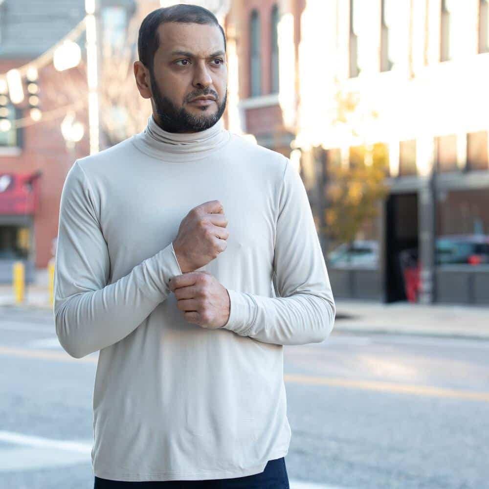 Classic Bamboo Turtleneck by Milo and Dexter in beige.