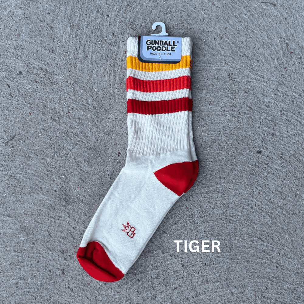 Tiger Retro Gym Crew Socks by Gumball Poodle.