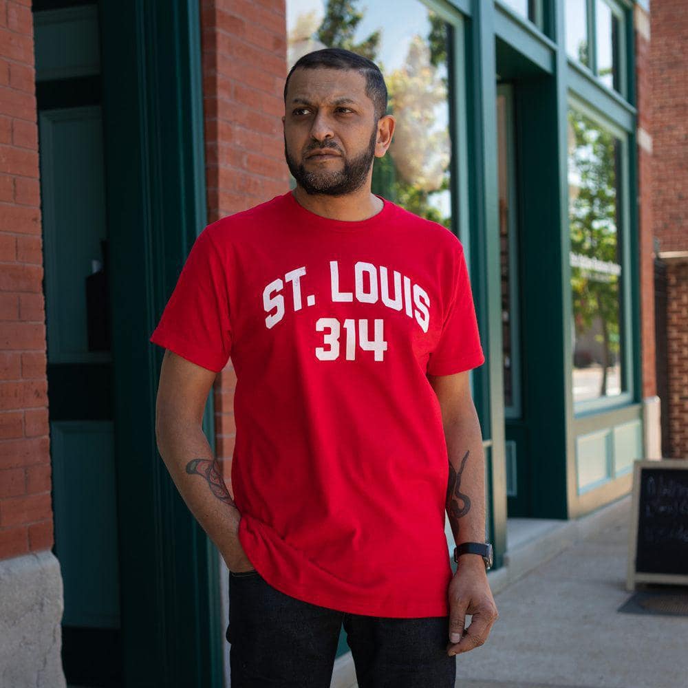 STL Area Code Tee in Red.