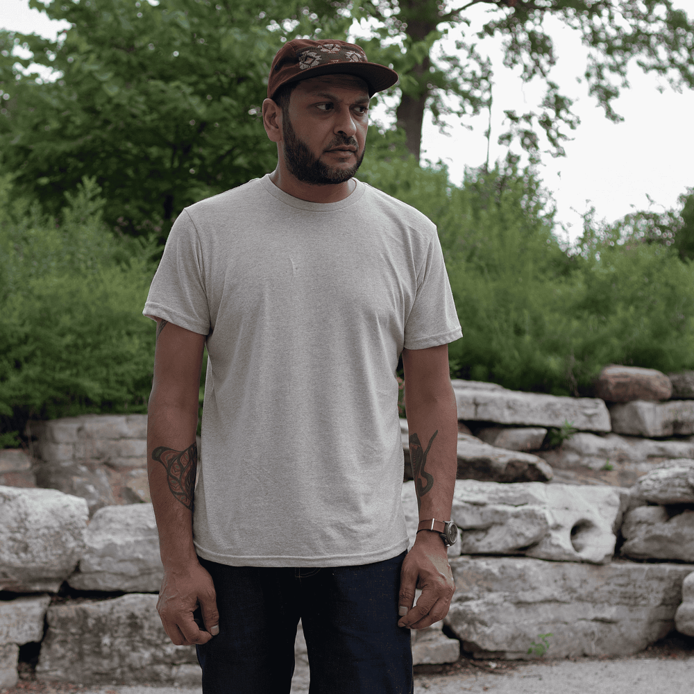 Recycled Crew Neck Tee by US Blanks in Linen. Front View 2.