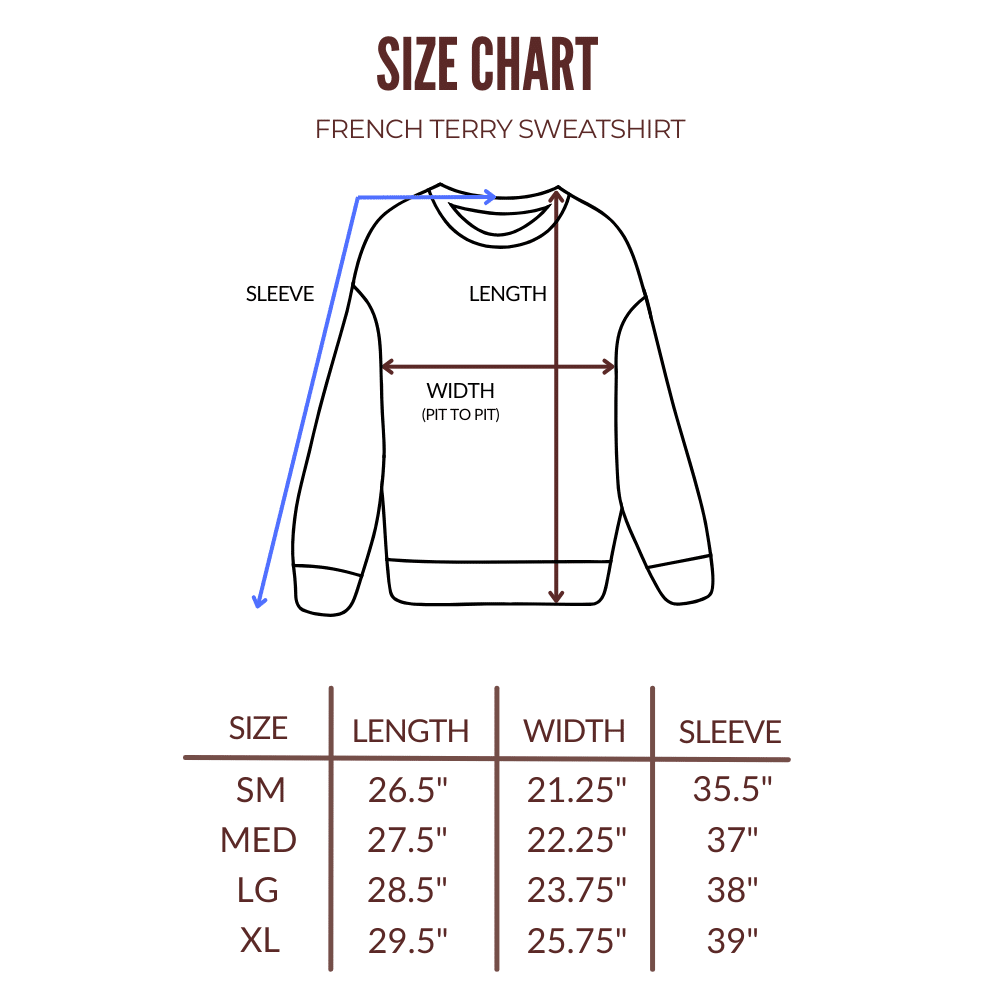Latte French Terry Sweatshirt by US Blanks. Size guide.