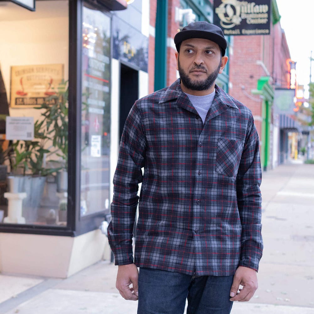 Dark Tartan Flannel Shirt by Upstate Stock. Worn view #2.