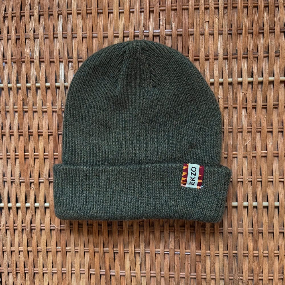 Merino Wool Beanie by Ekzo. Olive Green.